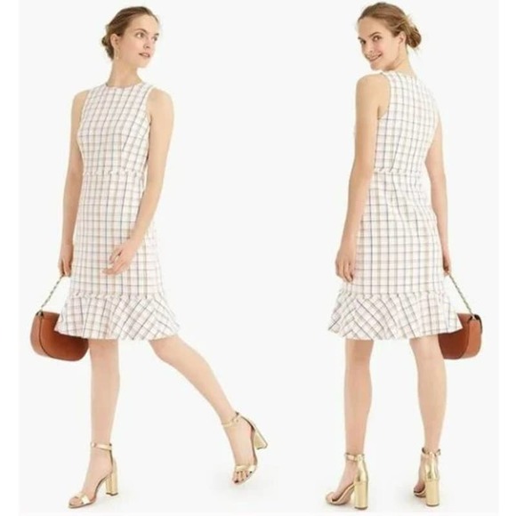J. Crew Dresses & Skirts - J. Crew White Cotton Tweed Windowpane Plaid Sleeveless Fluted Hem A-Line Dress 0